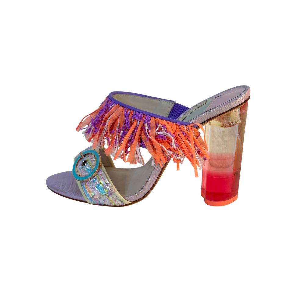 Sophia Webster Darla Fringe‎ Buckle Slide Sandals Size 36.5 US 6 Leather Tweed